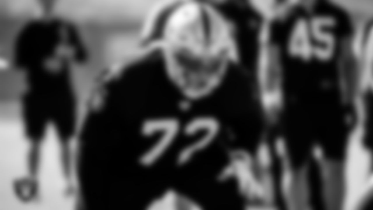 Las Vegas Raiders offensive lineman Jaryd Jones-Smith (72) during practice.