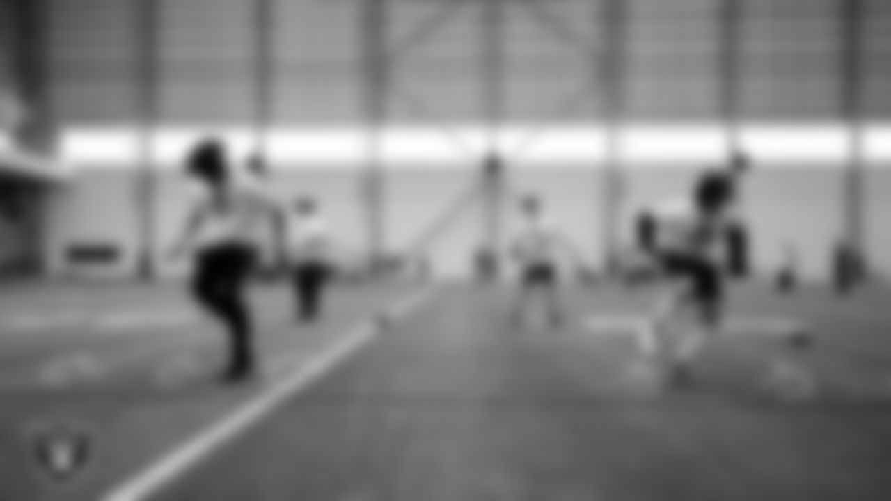 Athletes participate in drills during the ELITE Academy at the Las Vegas Raiders Headquarters.