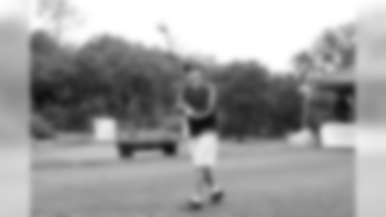 JT the Brick watches the flight of the ball after this shot.