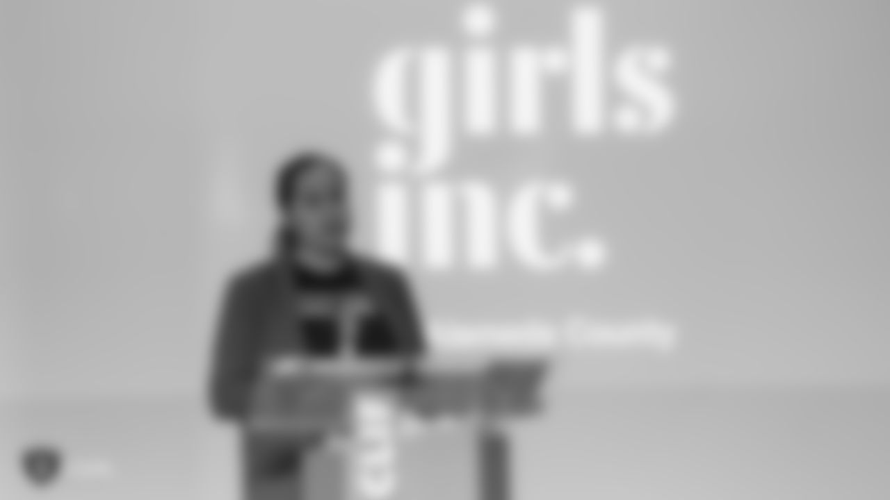 The Raiderettes visit the Clif Bar Headquarters where Girls Inc. of Alameda County hold a College Shower to celebrate the graduations of deserving young women and "shower" them with items needed for college.