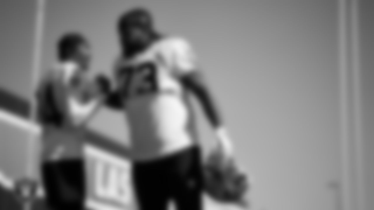 Las Vegas Raiders wide receiver Keelan Cole Sr. (84) and tackle Jalen McKenzie (73) during practice at Intermountain Health Performance Center.
