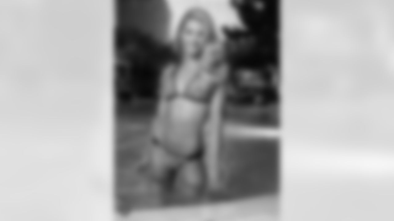 Raiderette Camryn poses for the 2021 Raiderettes Swimsuit Photoshoot at Aria Resort and Casino.