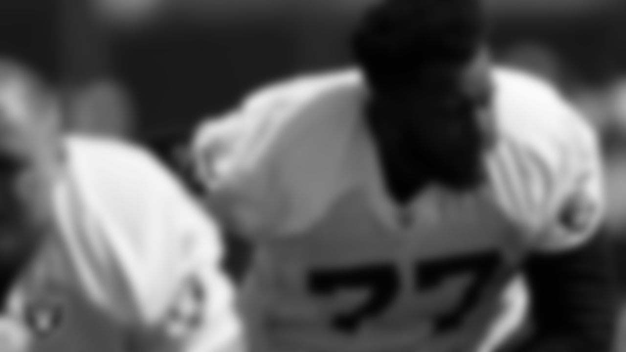 Las Vegas Raiders tackle Thayer Munford Jr. (77) during practice at Intermountain Healthcare Performance Center.