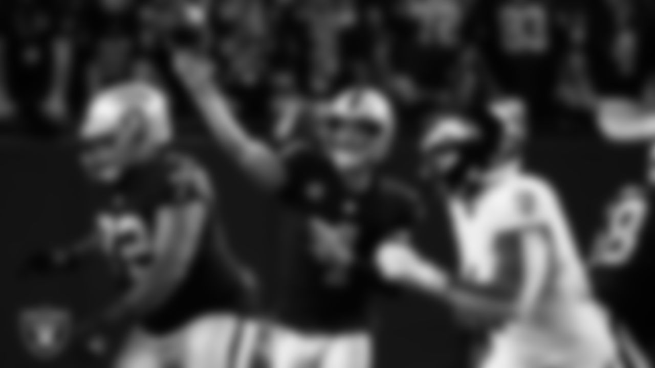 Las Vegas Raiders quarterback Derek Carr (4) passes during the regular season home game against the Baltimore Ravens.