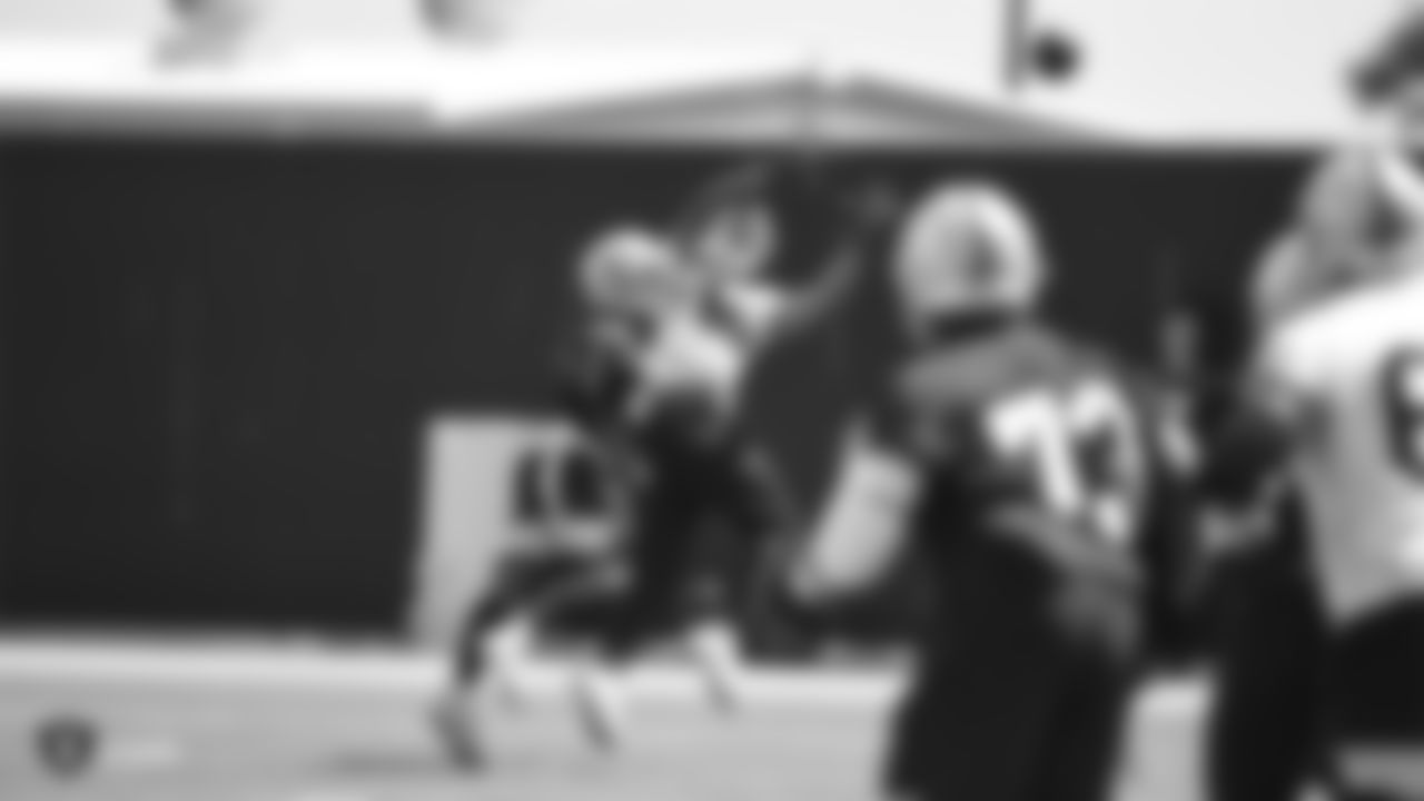 Raiders cornerback Nevin Lawson (26) and wide receiver Marcell Ateman (88) at a Mandatory Minicamp at the Raiders Practice Facility in Alameda, Calif.