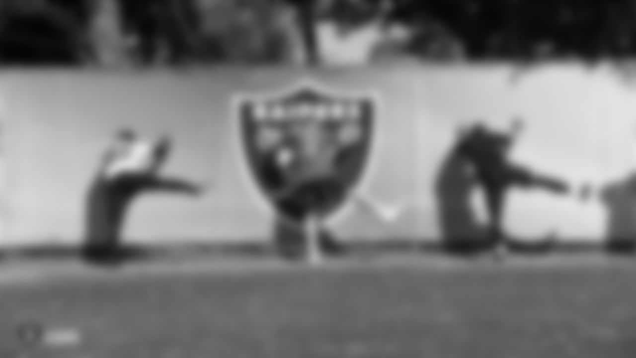 Raiders running back Isaiah Crowell, and quarterback Landry Jones at a workout during phase one of the offseason program at the Raiders Practice Facility in Alameda, Calif.