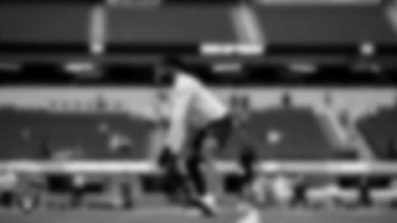 Las Vegas Raiders wide receiver Davante Adams (17) warming up before the regular season away game against the Los Angeles Chargers at SoFi Stadium.