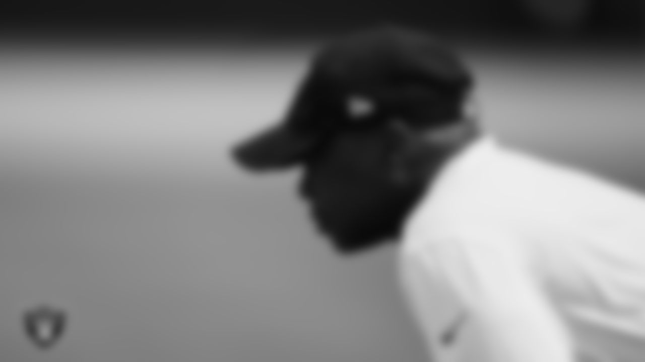 Las Vegas Raiders running backs coach Kirby Wilson at an Organized Team Activity (OTA).