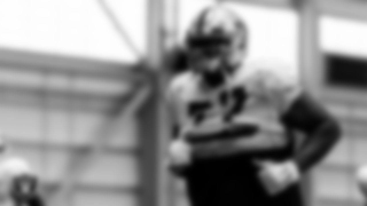 Las Vegas Raiders tackle Trent Brown (77) during practice.