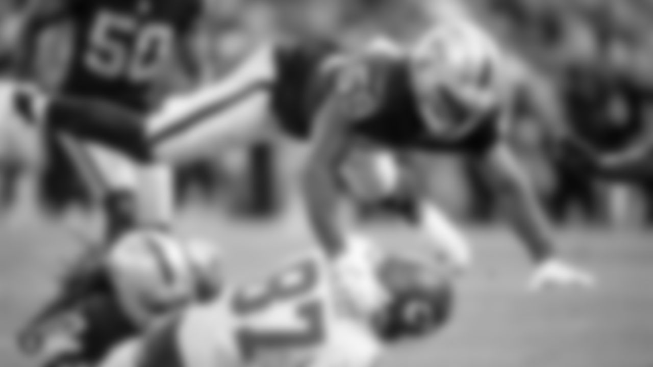 Oakland Raiders linebacker Tahir Whitehead (59) makes a tackle during the Oakland Raiders game against the Kansas City Chiefs at Oakland-Alameda County Coliseum, Sunday, December 2, 2018, in Oakland, California. Oakland lost 40-33.