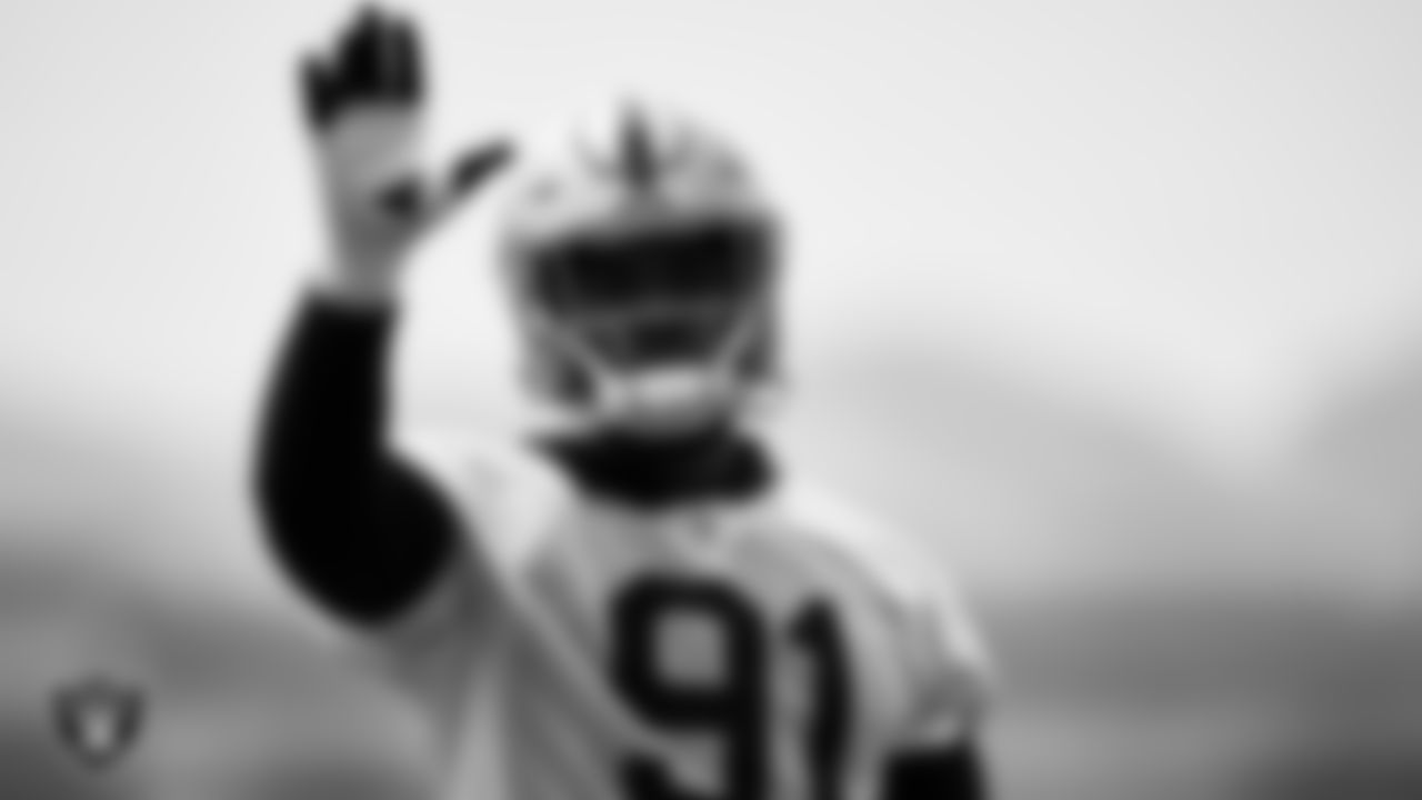 Las Vegas Raiders defensive end Yannick Ngakoue (91) during practice at Intermountain Healthcare Performance Center.