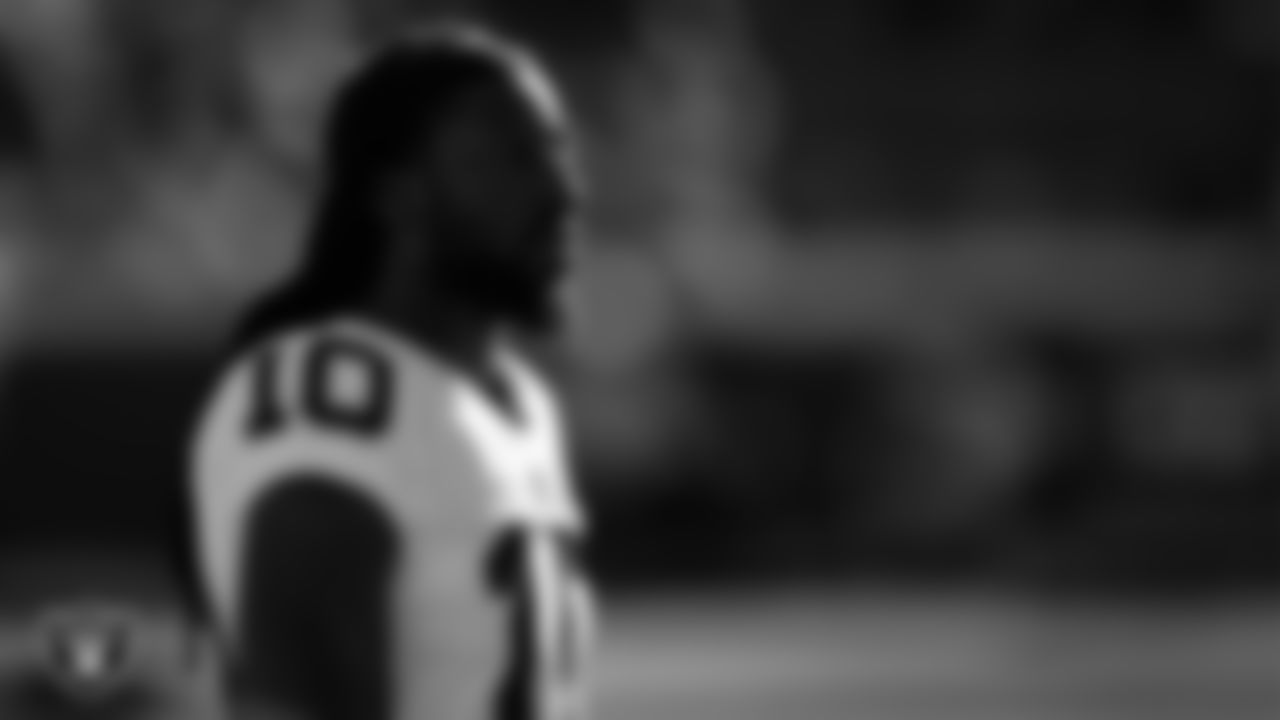 Las Vegas Raiders cornerback Desmond Trufant (10) on the sidelines during the Las Vegas Raiders regular season away game against the Kansas City Chiefs.