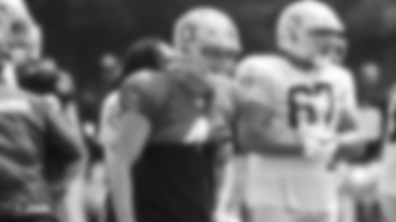 Oakland Raiders quarterback Derek Carr (4) on the field for practice at 2018 Training Camp at The Oakland Raiders Napa Valley Training Complex, Friday, August 3, 2018, in Napa, California.