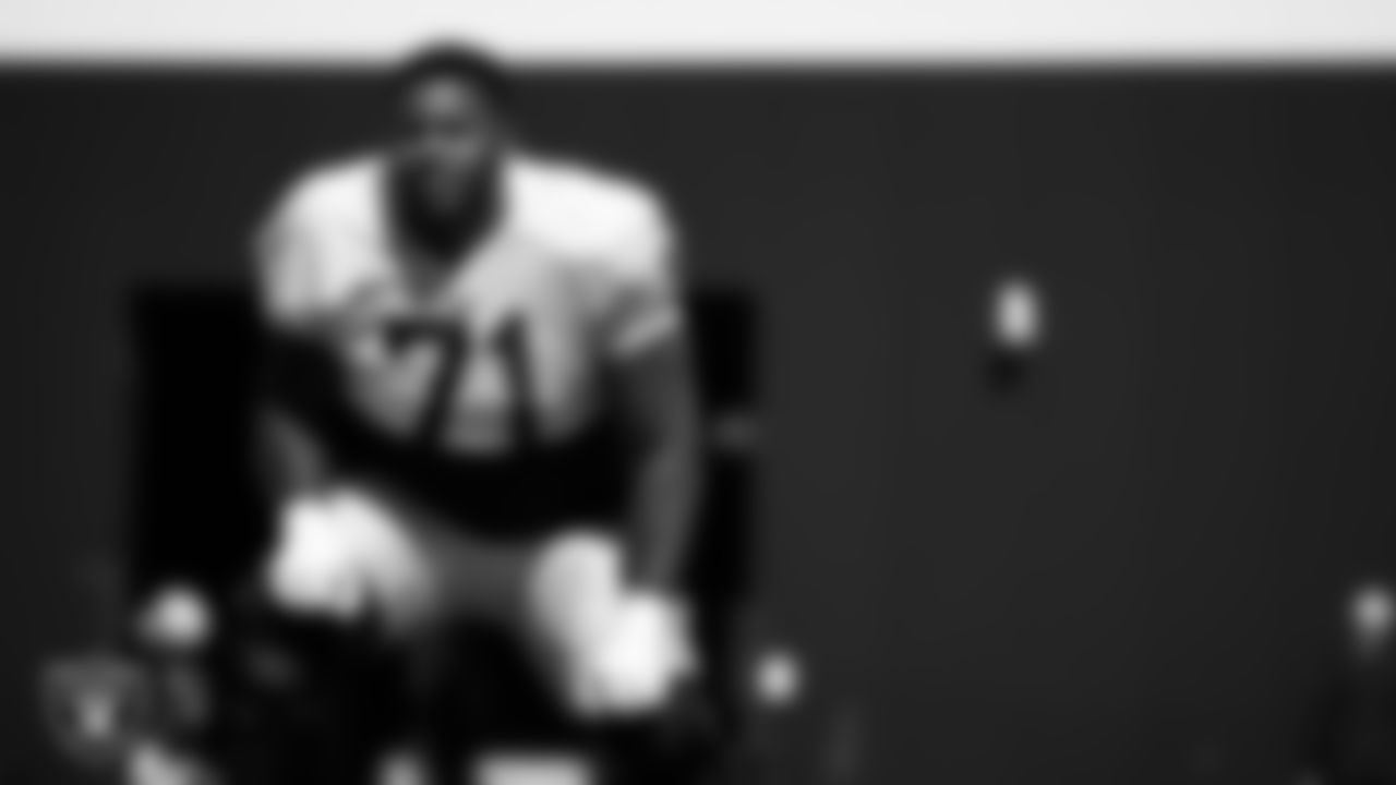 Las Vegas Raiders tackle Justin Herron (71) during practice at Intermountain Health Performance Center.