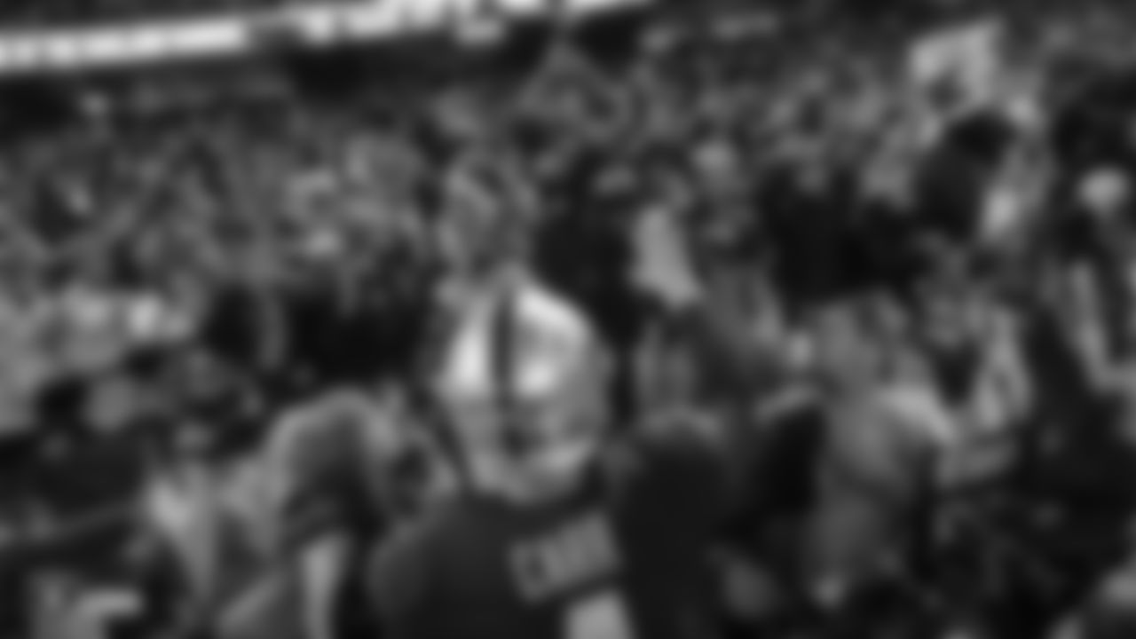 Oakland Raiders quarterback Derek Carr (4) celebrates with the fans during The Oakland Raiders game against the Denver Broncos at Oakland-Alameda County Coliseum, Monday, December 24, 2018, in Oakland, California. Oakland won 27-14.