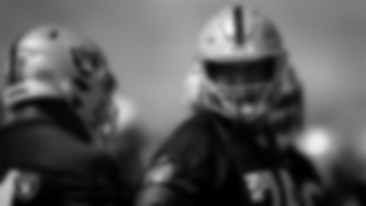 Las Vegas Raiders tackle Brandon Parker (75) during practice.