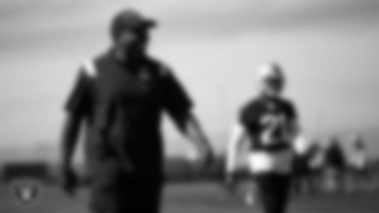 Las Vegas Raiders defensive backs coach and pass game coordinator Jason Simmons during practice at Intermountain Health Performance Center.