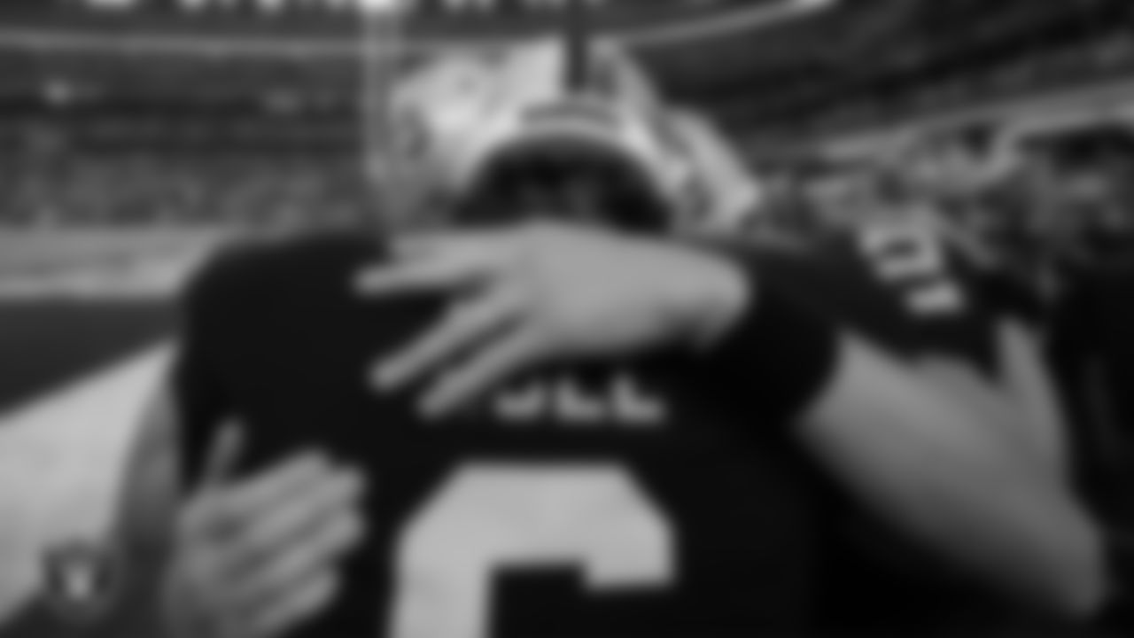 The Las Vegas Raiders special teams unit huddles in the tunnel before the regular season away game against the Dallas Cowboys.