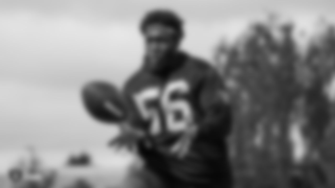 Raiders linebacker Te'von Coney at a workout during phase two of the offseason program at the Raiders Practice Facility in Alameda, Calif.