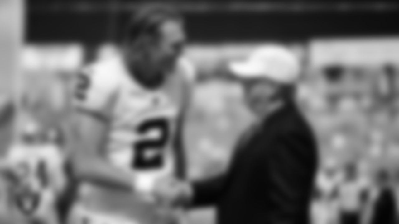 Las Vegas Raiders kicker Daniel Carlson (2) and Owner Mark Davis before the regular season away game against the Tennessee Titans at Nissan Stadium.