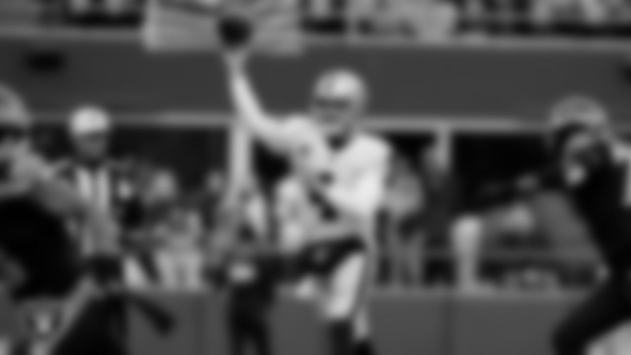 Las Vegas Raiders quarterback Derek Carr (4) during the regular season away game against the Seattle Seahawks at Lumen Field.