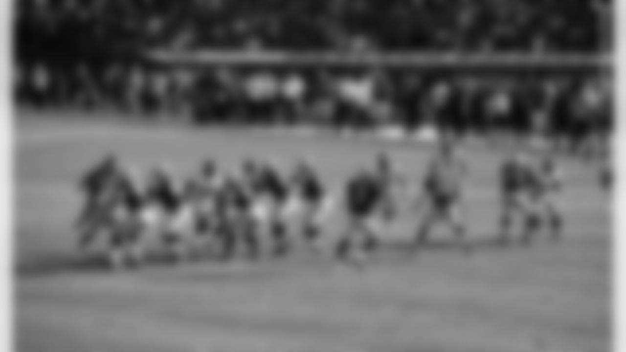 QB Carson Palmer drops back to pass as the offensive line protects.