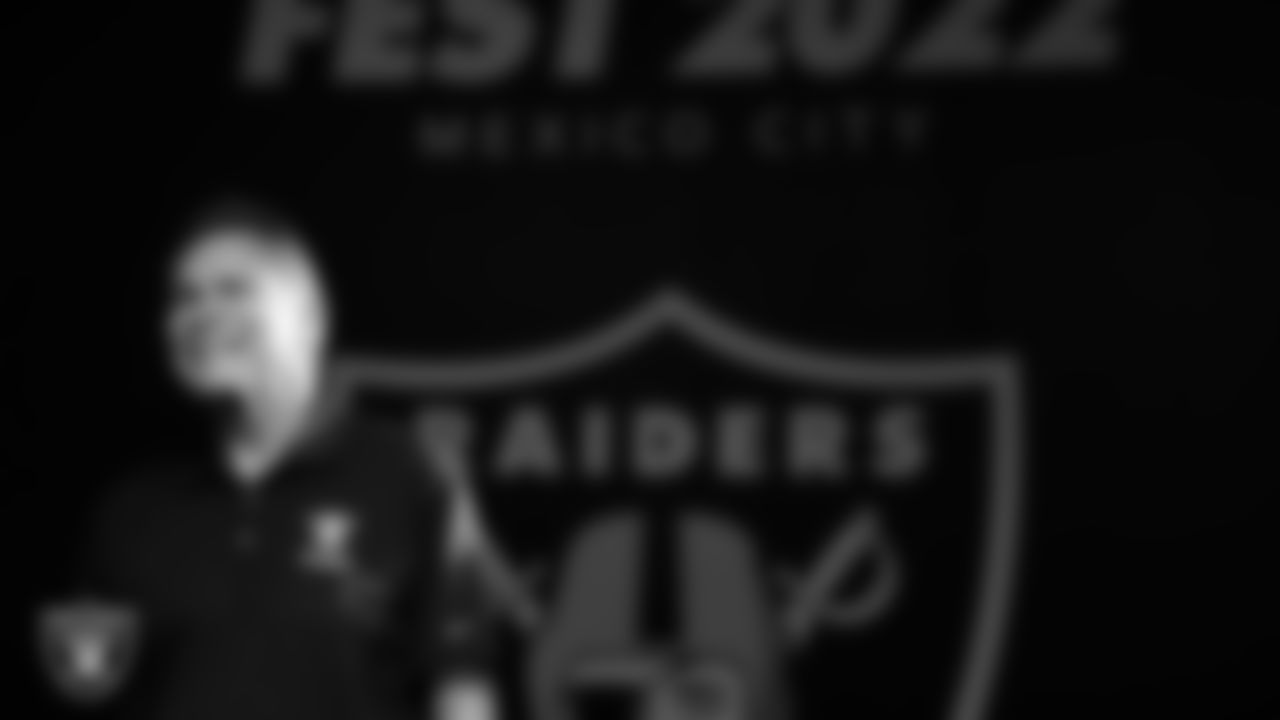 Las Vegas Raiders alumnus Jim Plunkett on stage during Raider Nation Fan Fest 2022.