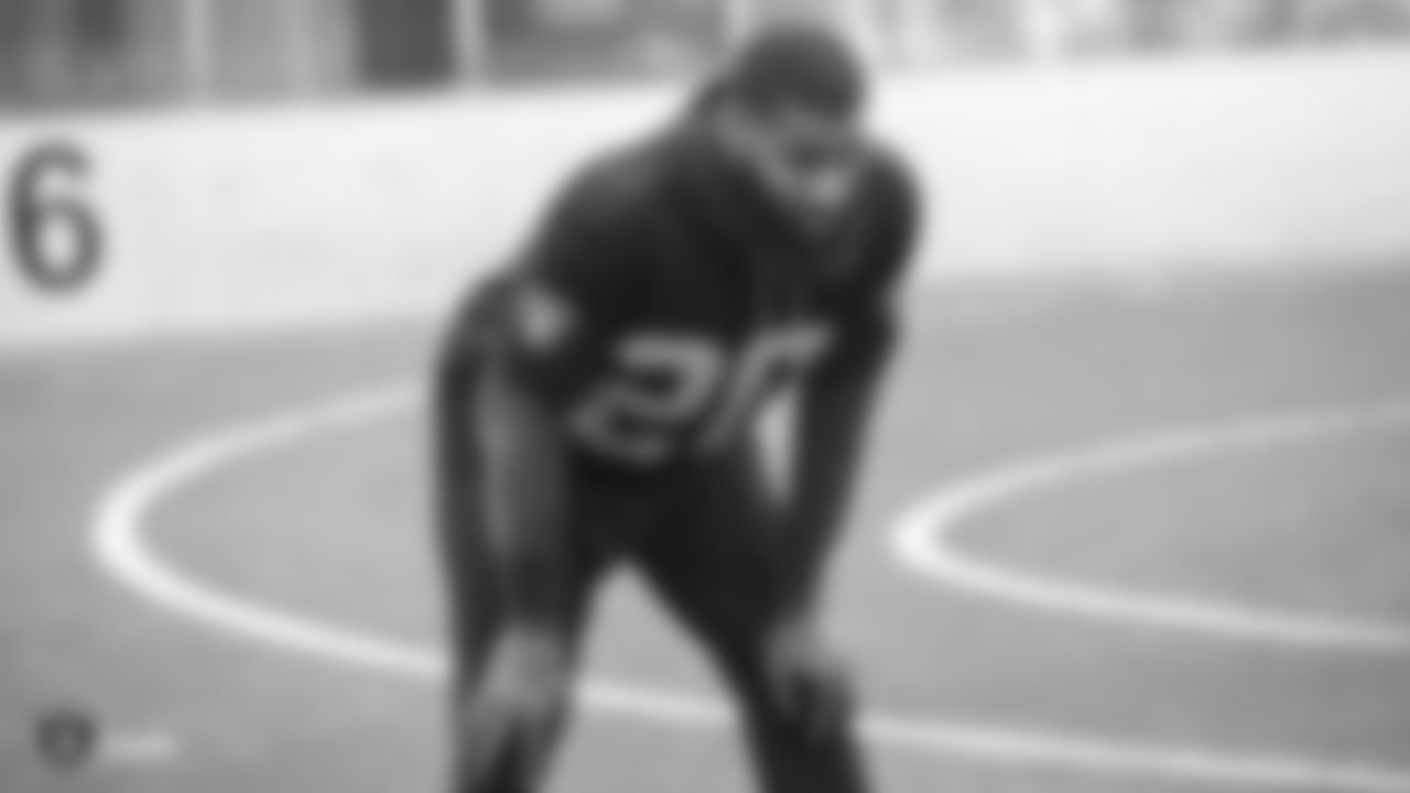 Oakland Raiders cornerback Daryl Worley (20) on the field for a walk through at Bladium Sports & Fitness, Friday, November 16, 2018, in Alameda, California.