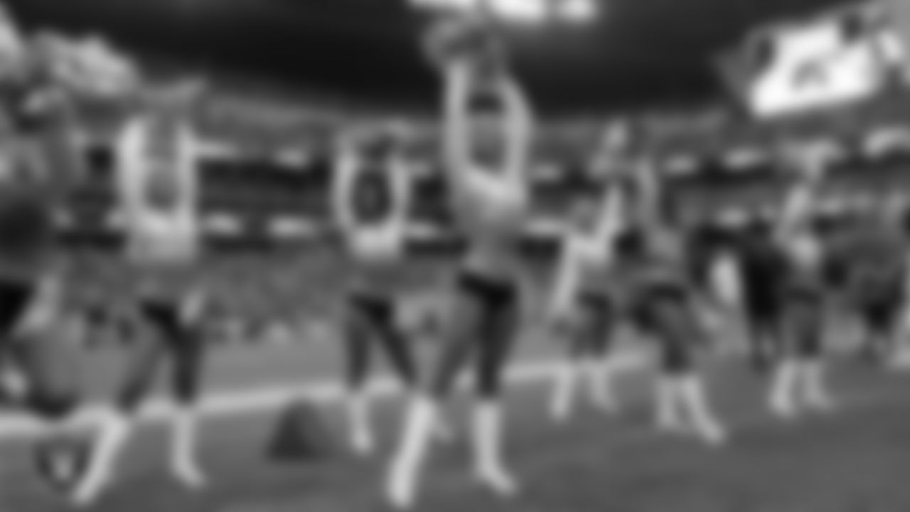 Raiderette Camryn on the sidelines during the regular season home game against the Arizona Cardinals at Allegiant Stadium.