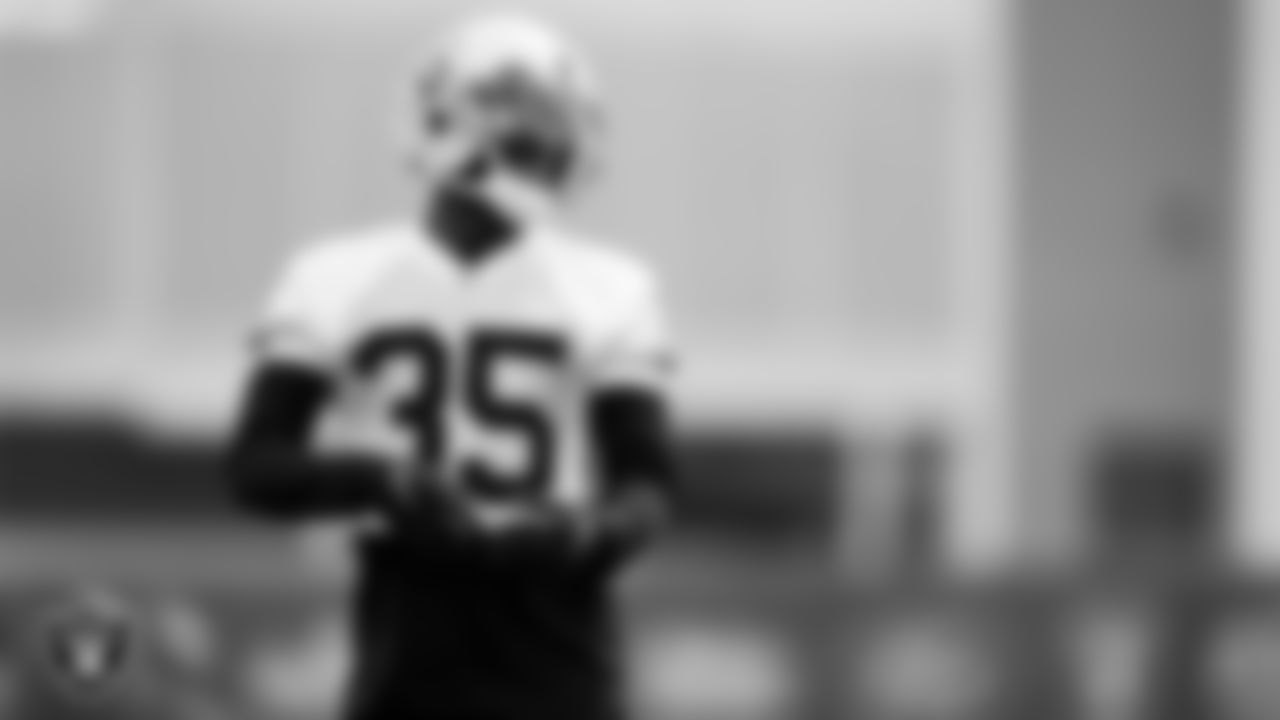 Las Vegas Raiders cornerback Brandon Facyson (35) during practice at Intermountain Healthcare Performance Center.