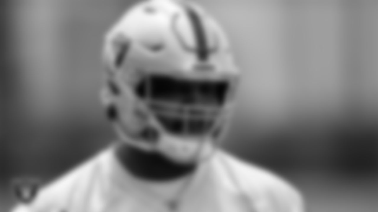 Las Vegas Raiders guard/tackle Denzelle Good (71) at an Organized Team Activity (OTA).