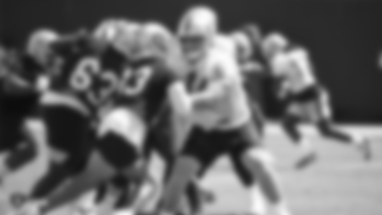 Raiders tackle Kolton Miller (74) at a Mandatory Minicamp at the Raiders Practice Facility in Alameda, Calif.