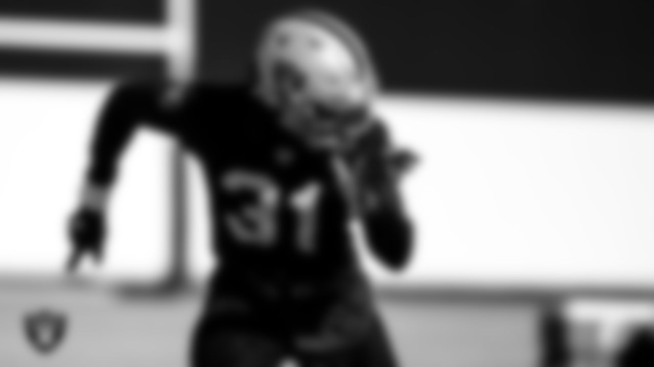 Las Vegas Raiders cornerback Isaiah Johnson (31) during practice at Intermountain Healthcare Performance Center.