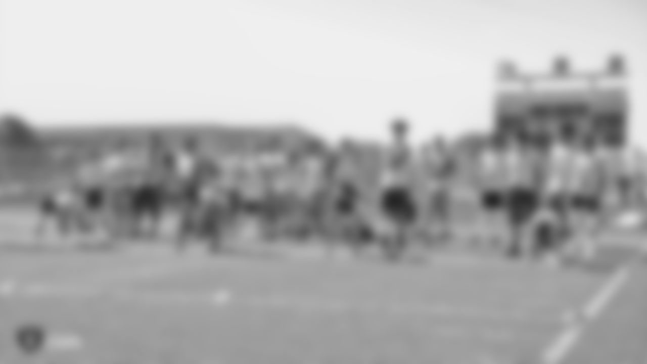 The Raiders, represented by alumnus Leo Gray, collaborate with the Las Vegas Metro Police Activities League to start a 7-on-7 NFL FLAG Passing League for high school junior varsity athletes, Saturday, April 20, 2019, at Rancho High School in Las Vegas, Nev.