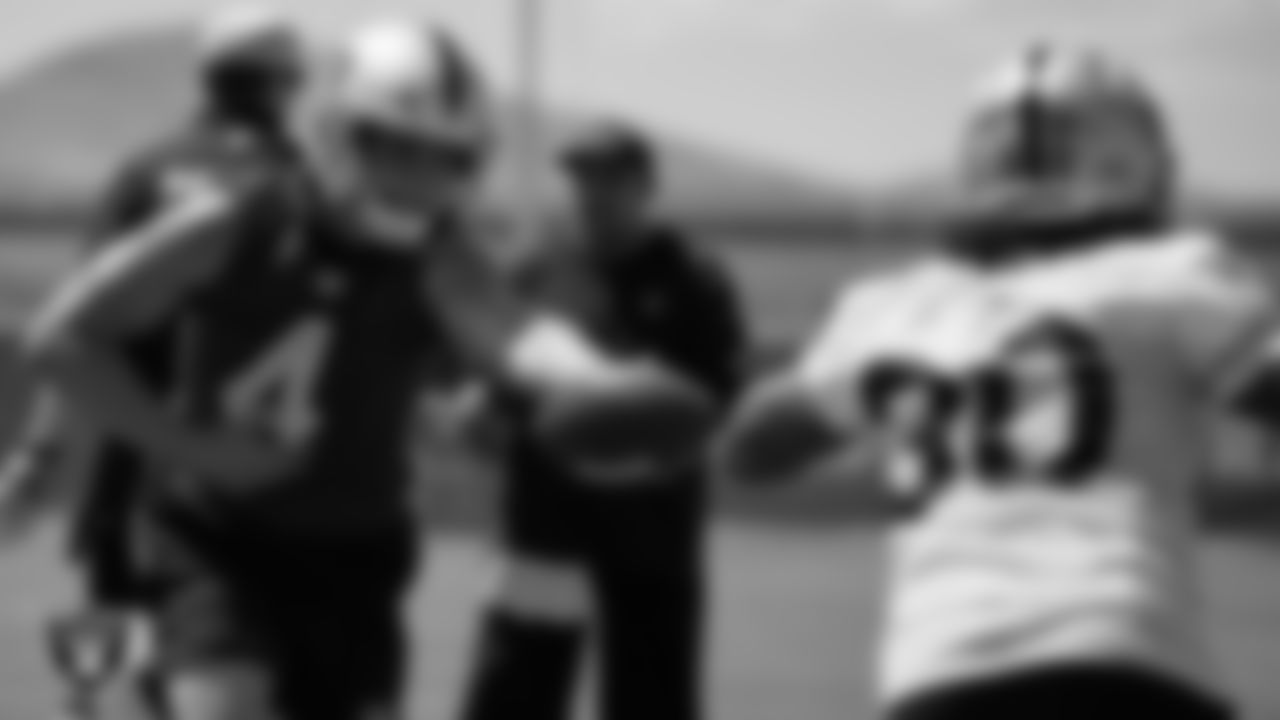 Las Vegas Raiders quarterback Derek Carr (4) at an Organized Team Activity (OTA).