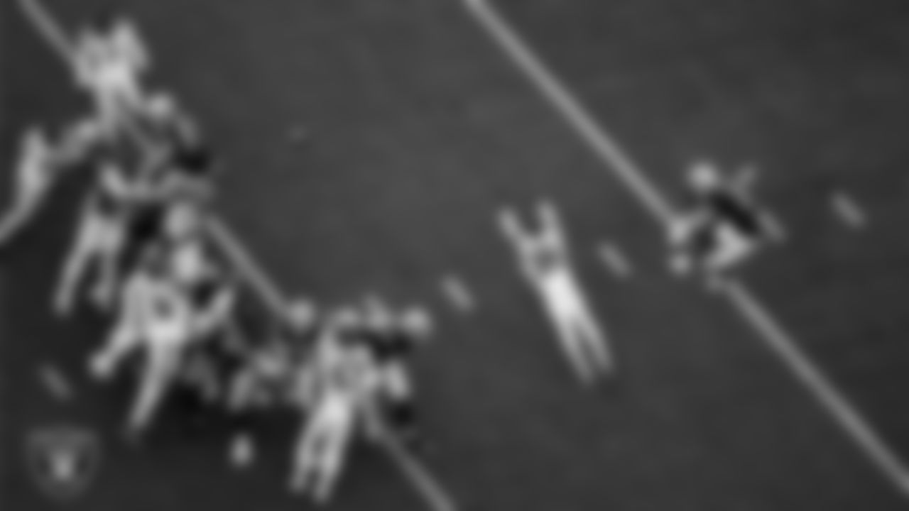 Las Vegas Raiders kicker Daniel Carlson (2) kicks a 50-yard field goal during the regular season home game against the Houston Texans at Allegiant Stadium.