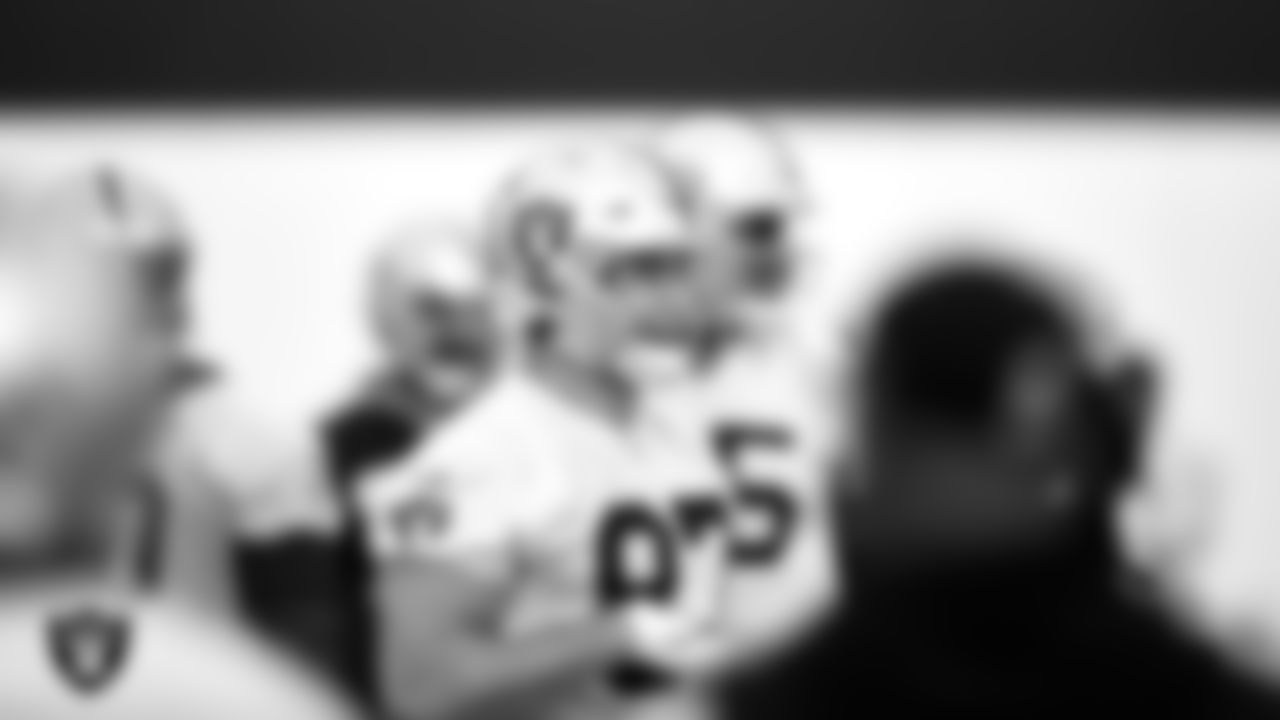 Las Vegas Raiders tight end Foster Moreau (87) during practice at Intermountain Healthcare Performance Center.