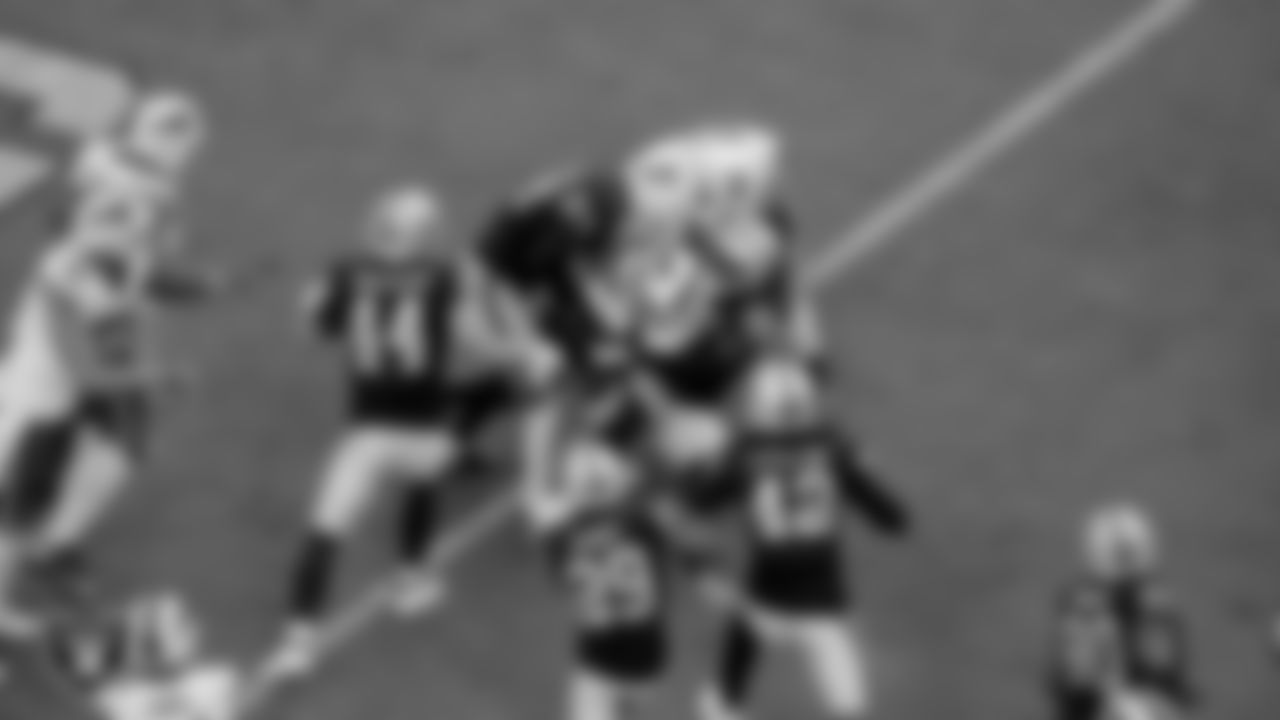 Las Vegas Raiders safety Johnathan Abram (24) and defensive end Clelin Ferrell (96) during the regular season game against the Buffalo Bills at Allegiant Stadium.