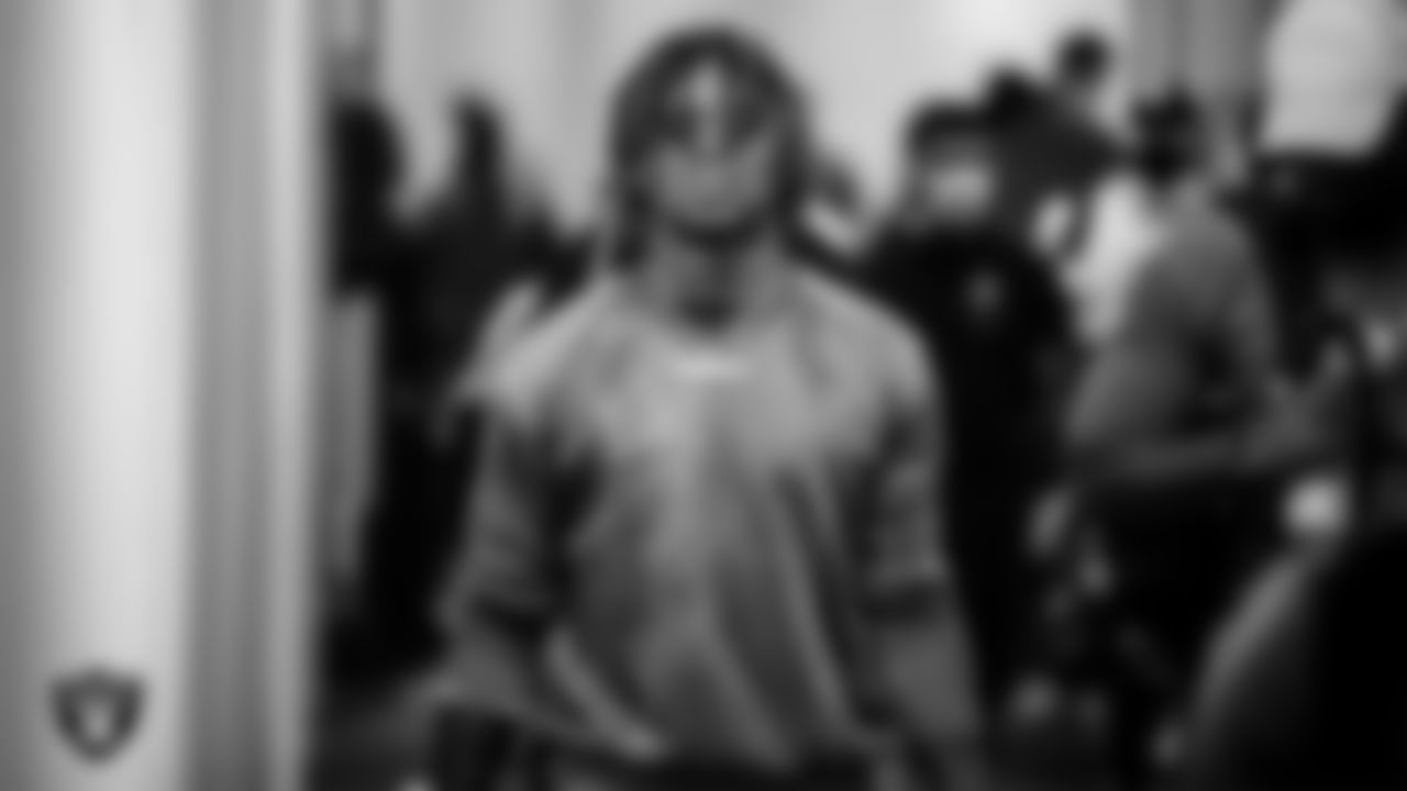 Las Vegas Raiders cornerback Damon Arnette (20) arrives to the regular season away game against the Carolina Panthers.