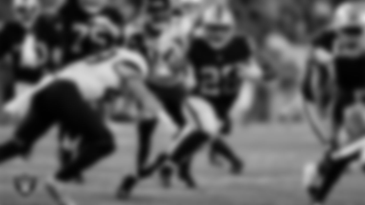 Las Vegas Raiders running back Josh Jacobs (28) during the Hall of Fame Game against the Jacksonville Jaguars at Tom Benson Hall of Fame Stadium.