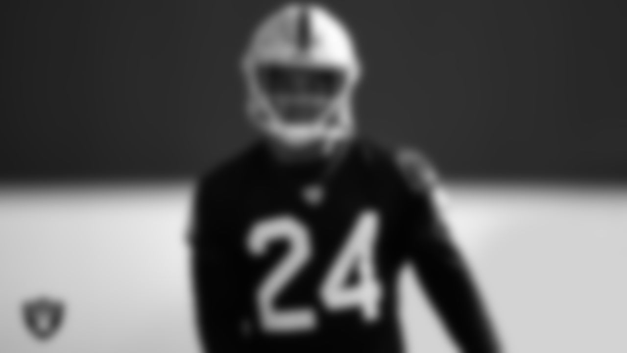 Las Vegas Raiders safety Johnathan Abram (24) on the field for practice at 2021 Training Camp.