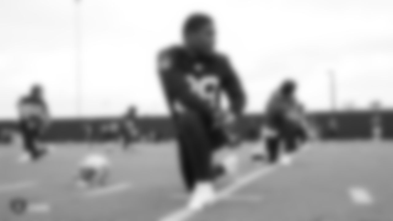 Raiders running back Josh Jacobs (28) on the field for a preseason practice.