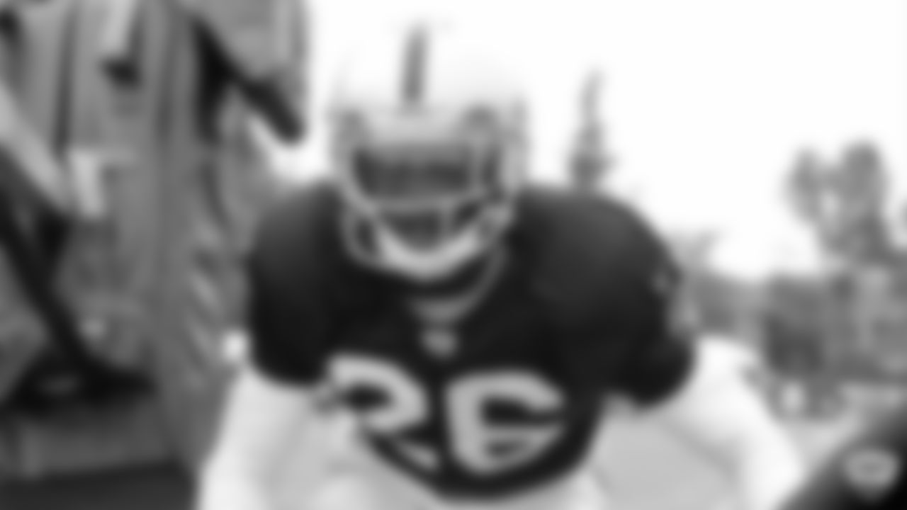 Raiders cornerback Nevin Lawson (26) on the field for a joint practice with the Los Angeles Rams at 2019 Training Camp.