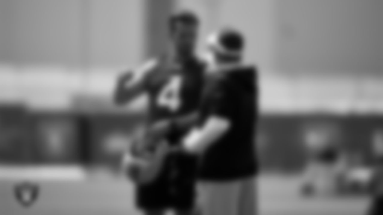 Las Vegas Raiders quarterback Derek Carr (4) and Head Coach Josh McDaniels during Day Two of 2022 Veteran Minicamp.