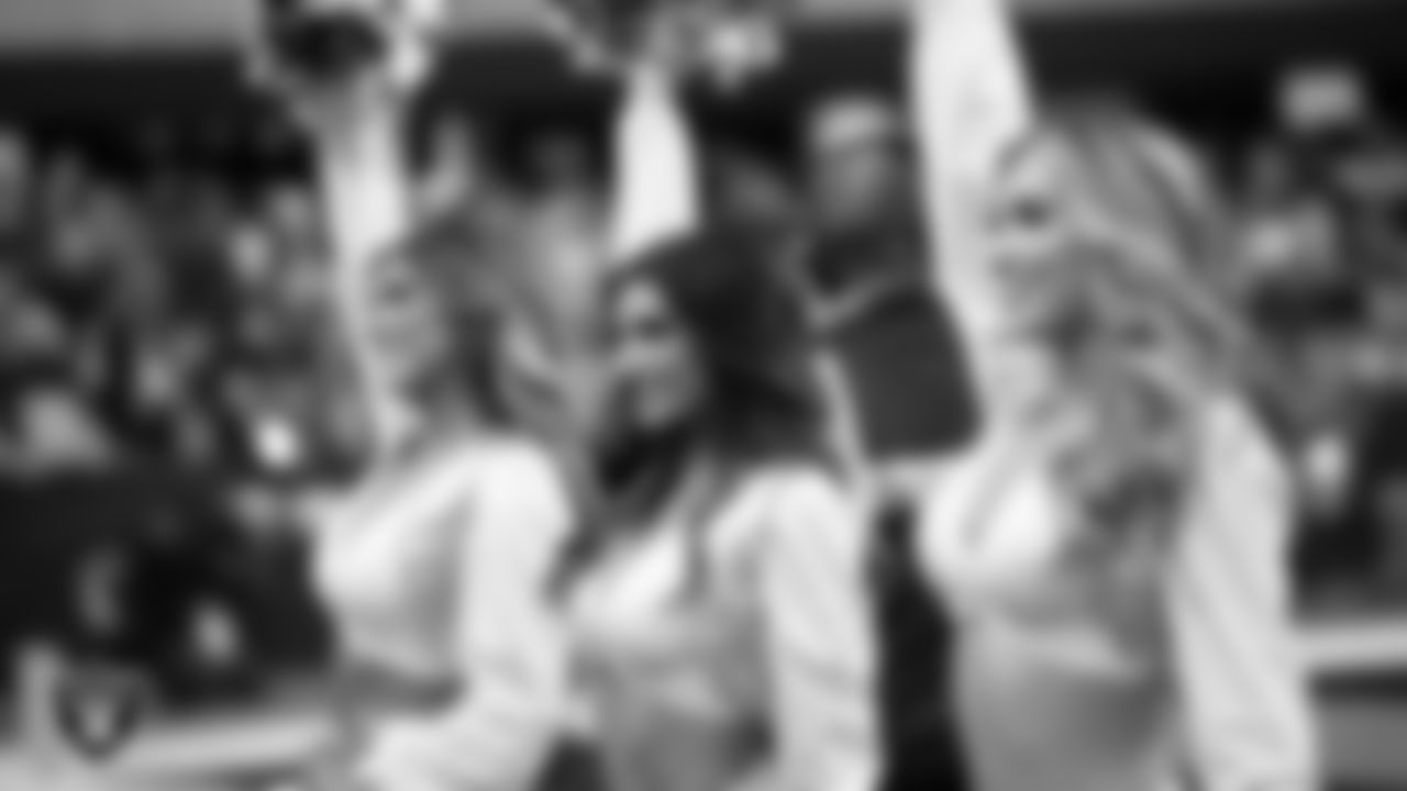 Raiderette Kylee performs on the sidelines during the regular season home game against the Arizona Cardinals at Allegiant Stadium.