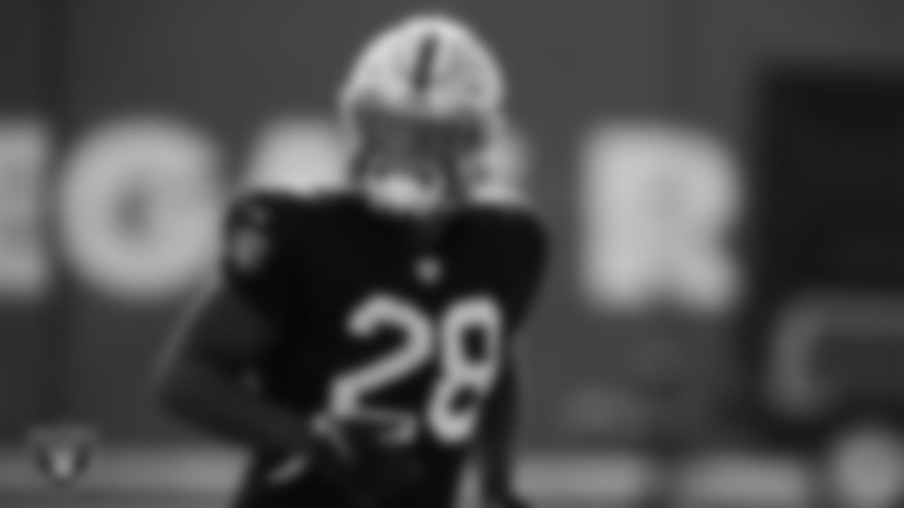 Las Vegas Raiders running back Josh Jacobs (28) during practice at Intermountain Healthcare Performance Center.