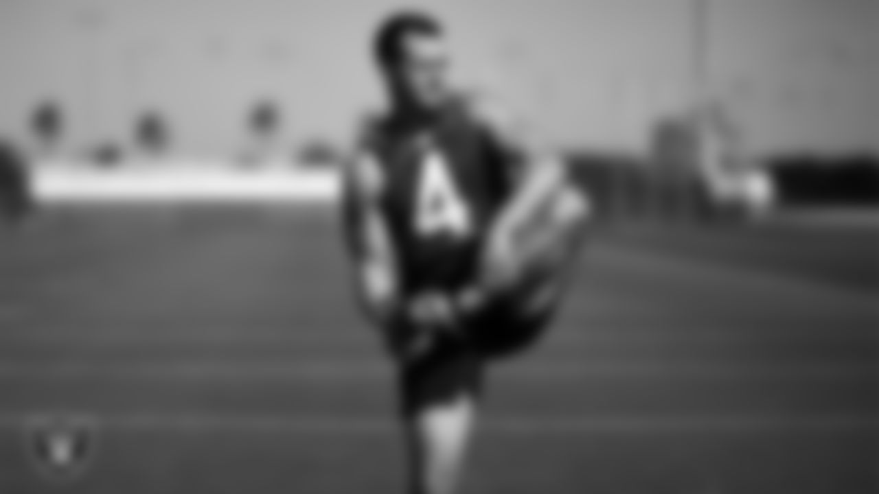 Las Vegas Raiders quarterback Derek Carr (4) during practice.