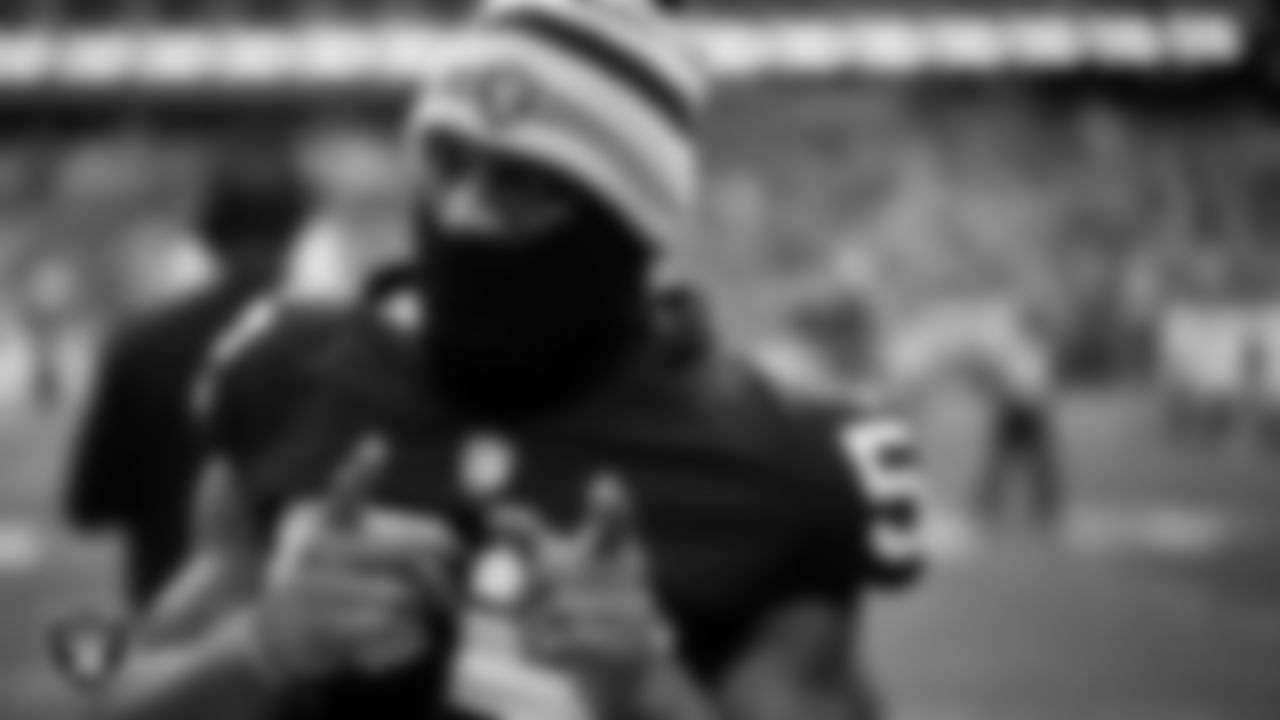 Las Vegas Raiders linebacker Denzel Perryman (52) on the sidelines during the preseason home game against the Minnesota Vikings at Allegiant Stadium.