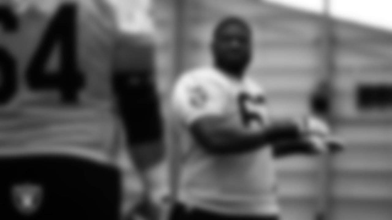 Las Vegas Raiders guard McClendon Curtis (63) on the field for practice at 2023 Training Camp at Intermountain Health Performance Center.