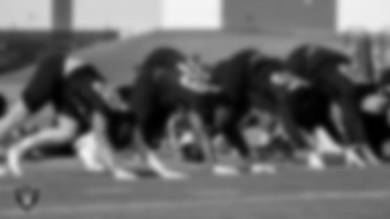 Las Vegas Raiders players at a workout during phase two of the offseason program.